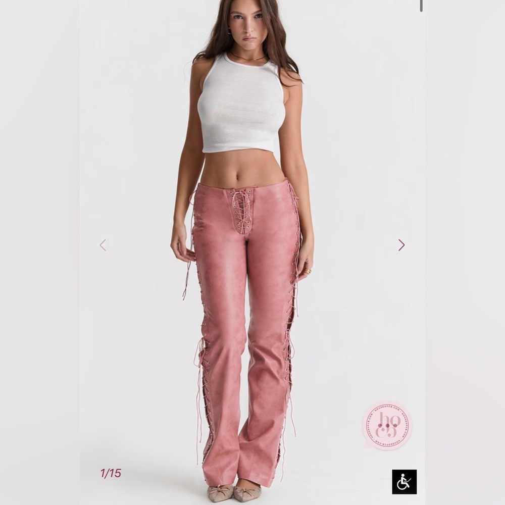 House of CB - NWT - Lace-Up Faux Leather Pants - Warm Pink - SZ SM